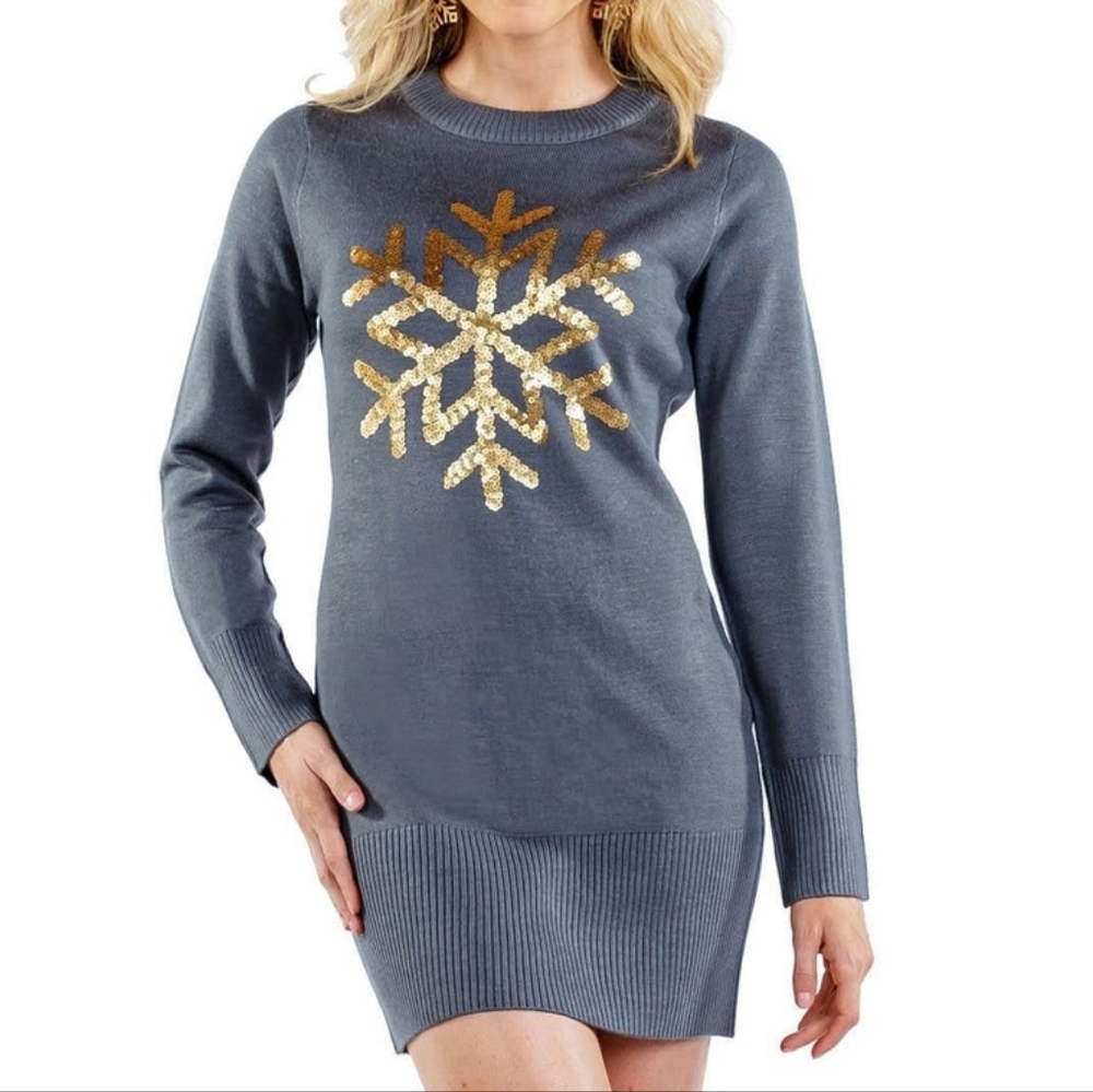 Sequin Snowflake Sweater Dress
